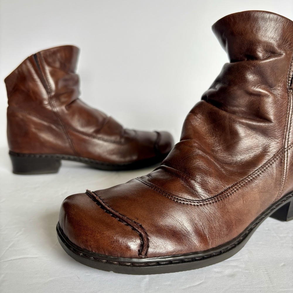Rieker Womens 38 US 7-7.5 Leather Brown Ruched Boots Boho Indie Grunge Biker EUC